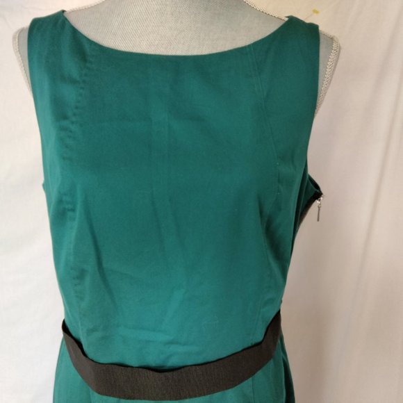 NWT Ann Taylor emerald green cotton sheath dress with built in belt, size 12 - Picture 2 of 6
